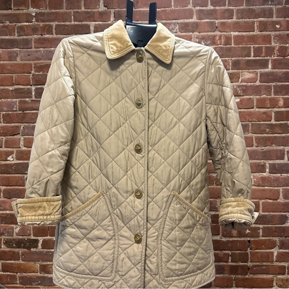 Coach Quilted Beige Puffer Jacket with Suede Details